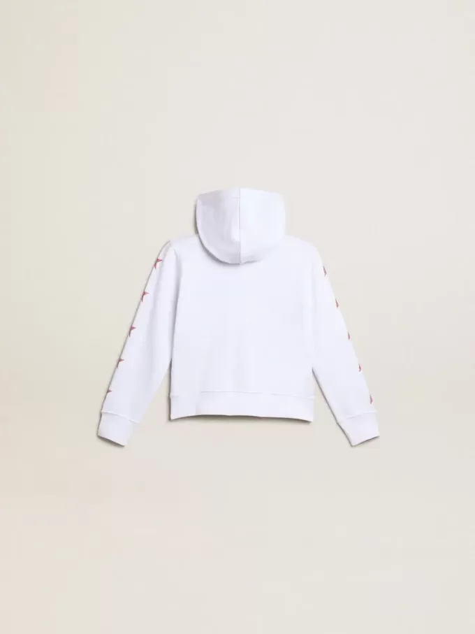 Mädchen-Sweatshirt mit Reißverschluss in Weiß mit Glitzersternen auf den Ärmeln