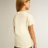 Mädchen-T-Shirt aus Baumwolle in Used-Weiß mit roter Stickerei auf der Brust