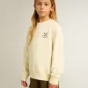 Mädchen-T-Shirt in Used-Weiß mit Stickerei auf der Vorderseite und Print auf der Rückseite