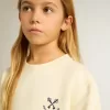 Mädchen-T-Shirt in Used-Weiß mit Stickerei auf der Vorderseite und Print auf der Rückseite