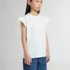 Mädchen-T-Shirt mit Rüschenärmeln, Schriftzug und Stickerei
