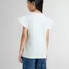 Mädchen-T-Shirt mit Rüschenärmeln, Schriftzug und Stickerei