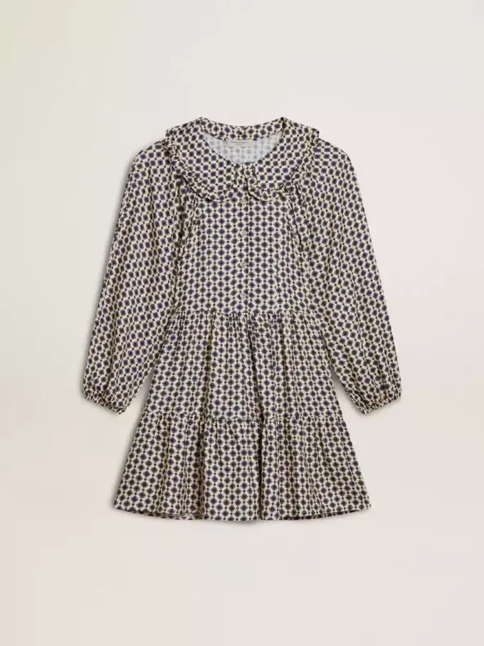 Mädchenkleid mit geometrischem Print und abnehmbarem Kragen