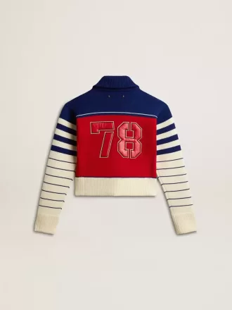 Mehrfarbig gestreiftes, kurzes Sweatshirt aus Wolle für Damen Mehrfarbig gestreiftes, kurzes Sweatshirt aus Wolle für Damen