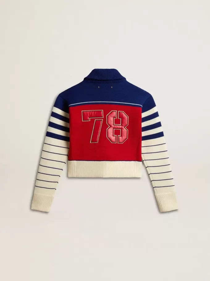 Mehrfarbig gestreiftes, kurzes Sweatshirt aus Wolle für Damen