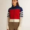 Mehrfarbig gestreiftes, kurzes Sweatshirt aus Wolle für Damen