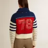 Mehrfarbig gestreiftes, kurzes Sweatshirt aus Wolle für Damen