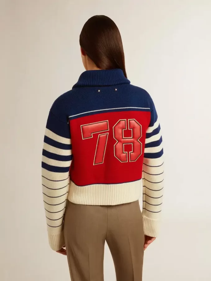 Mehrfarbig gestreiftes, kurzes Sweatshirt aus Wolle für Damen