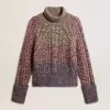 Mehrfarbiger Damenpullover mit hohem Kragen aus Mouliné-Garn