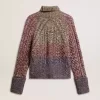 Mehrfarbiger Damenpullover mit hohem Kragen aus Mouliné-Garn