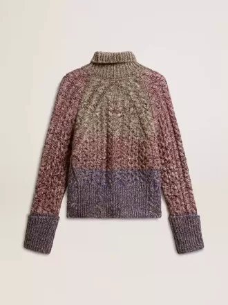 Mehrfarbiger Damenpullover mit hohem Kragen aus Mouliné-Garn