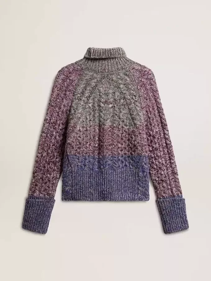 Mehrfarbiger Damenpullover mit hohem Kragen aus Mouliné-Garn
