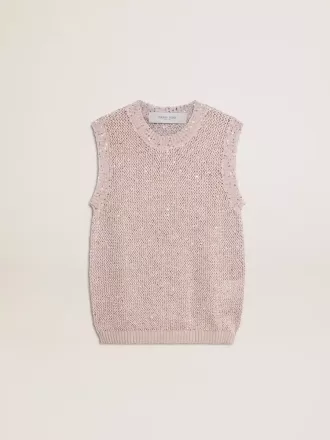 Mesh-Strickoberteil mit Pailletten und kontrastierenden Details