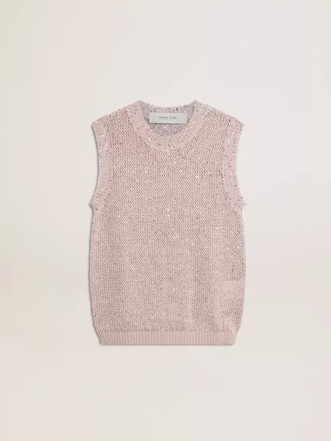 Mesh-Strickoberteil mit Pailletten und kontrastierenden Details