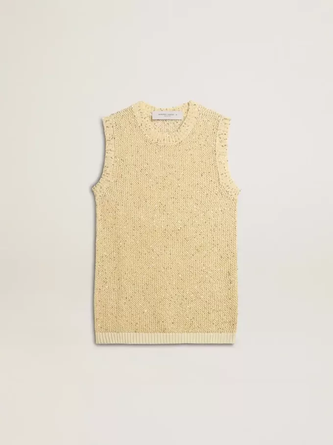 Mesh-Strickoberteil mit Pailletten und kontrastierenden Details