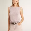 Mesh-Strickoberteil mit Pailletten und kontrastierenden Details