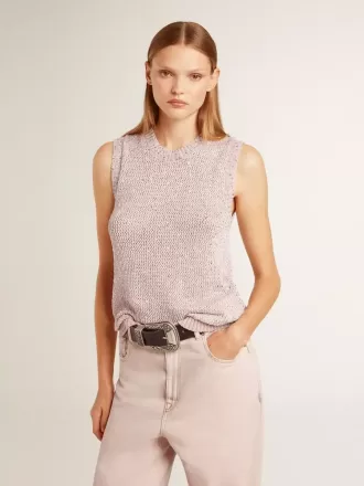 Mesh-Strickoberteil mit Pailletten und kontrastierenden Details