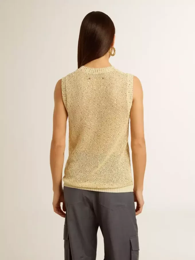 Mesh-Strickoberteil mit Pailletten und kontrastierenden Details