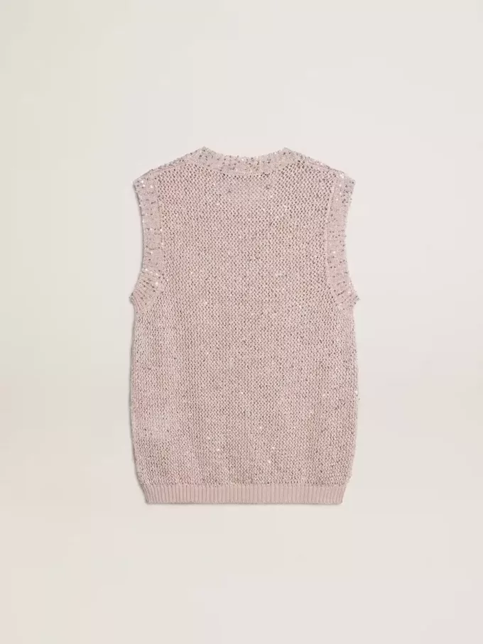 Mesh-Strickoberteil mit Pailletten und kontrastierenden Details