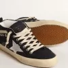 Mid Star aus blauer Baumwolle mit silbernem Stern und Lederbesatz