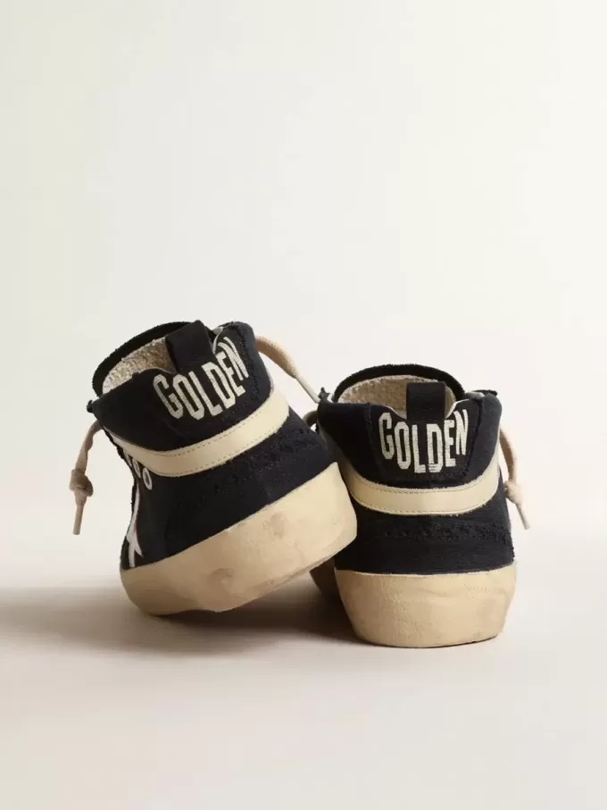Mid Star aus blauer Baumwolle mit silbernem Stern und Lederbesatz