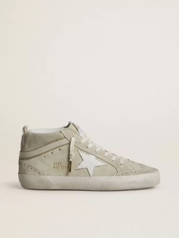 Mid Star aus hellgrauem Wildleder mit weißem Lederstern Mid Star aus hellgrauem Wildleder mit weißem Lederstern
