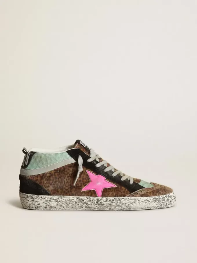 Mid Star aus Ponyfell mit Leopardenmuster und fuchsiafarbenem Lederstern Mid Star aus Ponyfell mit Leopardenmuster und fuchsiafarbenem Lederstern