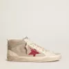 Mid Star aus Wildleder mit fuchsiafarbenem Glitzerstern und grauem Lederstreifen Mid Star aus Wildleder mit fuchsiafarbenem Glitzerstern und grauem Lederstreifen