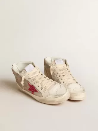 Mid Star aus Wildleder mit fuchsiafarbenem Glitzerstern und grauem Lederstreifen
