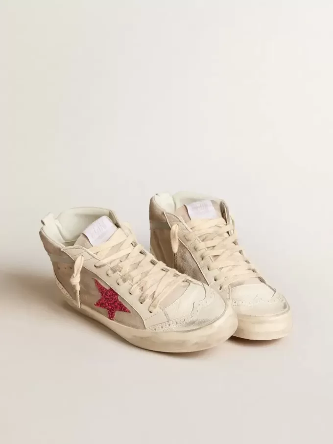 Mid Star aus Wildleder mit fuchsiafarbenem Glitzerstern und grauem Lederstreifen Mid Star aus Wildleder mit fuchsiafarbenem Glitzerstern und grauem Lederstreifen