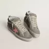 Mid Star für Damen aus grauem Wildleder mit rosa laminiertem Lederstern Mid Star für Damen aus grauem Wildleder mit rosa laminiertem Lederstern