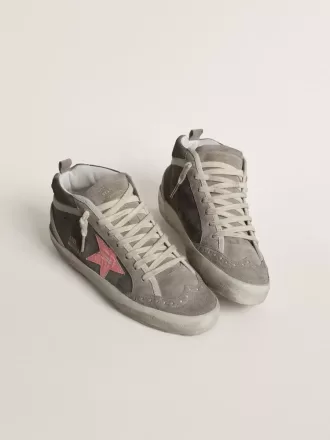 Mid Star für Damen aus grauem Wildleder mit rosa laminiertem Lederstern