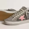 Mid Star für Damen aus grauem Wildleder mit rosa laminiertem Lederstern Mid Star für Damen aus grauem Wildleder mit rosa laminiertem Lederstern
