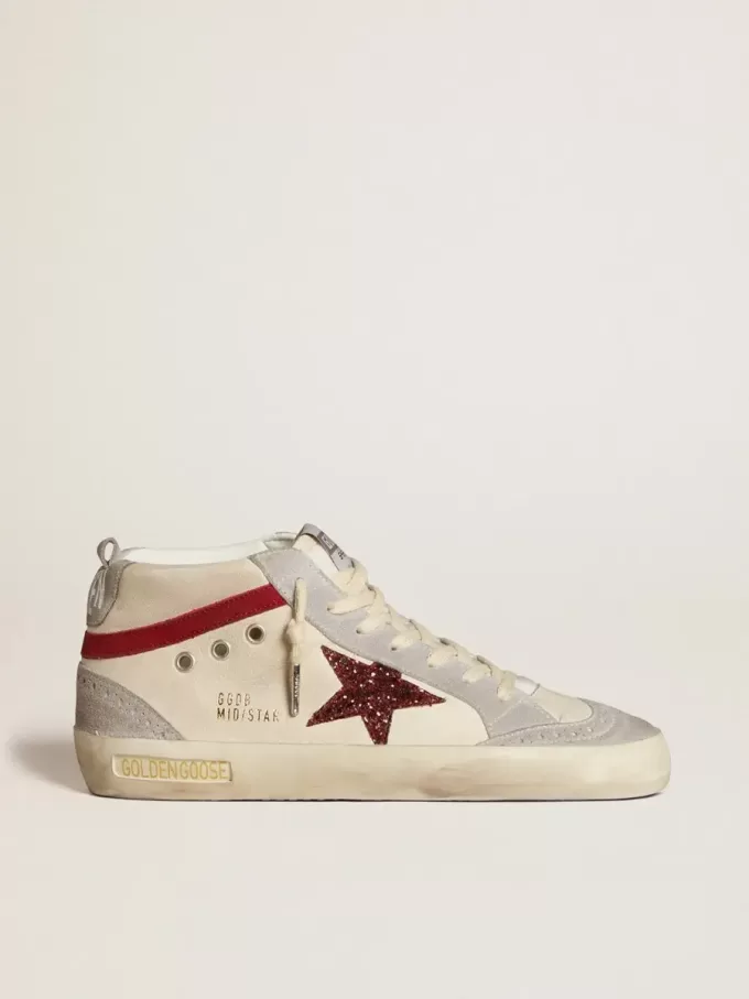 Mid Star für Damen aus Leder mit Glitzerstern und rotem Nubuk-Flash