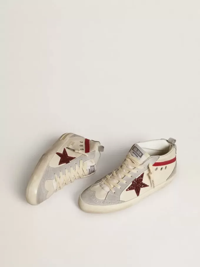 Mid Star für Damen aus Leder mit Glitzerstern und rotem Nubuk-Flash
