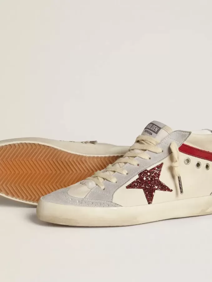 Mid Star für Damen aus Leder mit Glitzerstern und rotem Nubuk-Flash