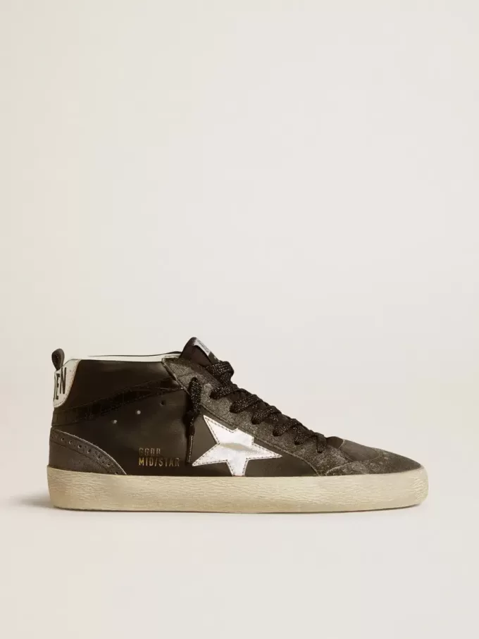 Mid Star für Damen aus schwarzem Leder mit silbermetallischem Lederstern