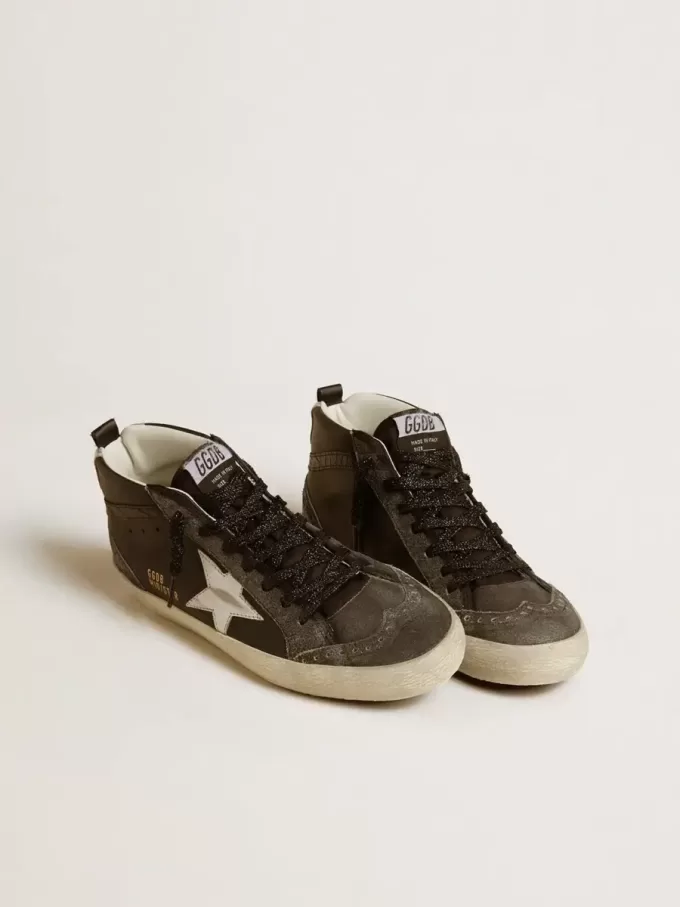 Mid Star für Damen aus schwarzem Leder mit silbermetallischem Lederstern