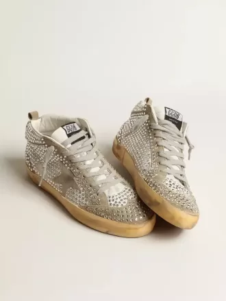 Mid Star für Damen aus weißem und taubengrauem Wildleder mit Swarovski-Kristallen