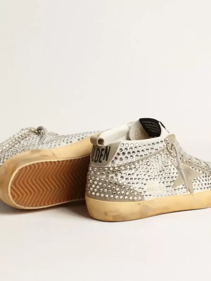 Mid Star für Damen aus weißem und taubengrauem Wildleder mit Swarovski-Kristallen Mid Star für Damen aus weißem und taubengrauem Wildleder mit Swarovski-Kristallen