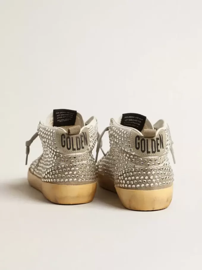 Mid Star für Damen aus weißem und taubengrauem Wildleder mit Swarovski-Kristallen Mid Star für Damen aus weißem und taubengrauem Wildleder mit Swarovski-Kristallen