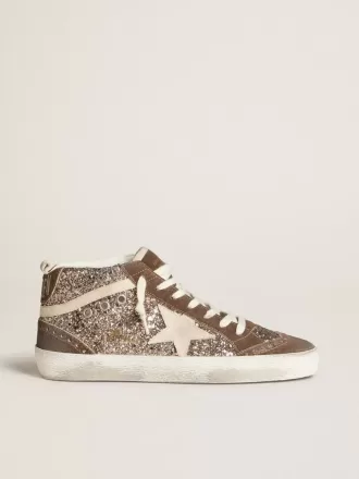Mid Star für Damen in Glitzeroptik mit Stern aus Perlwildleder und braunen Wildledereinsätzen