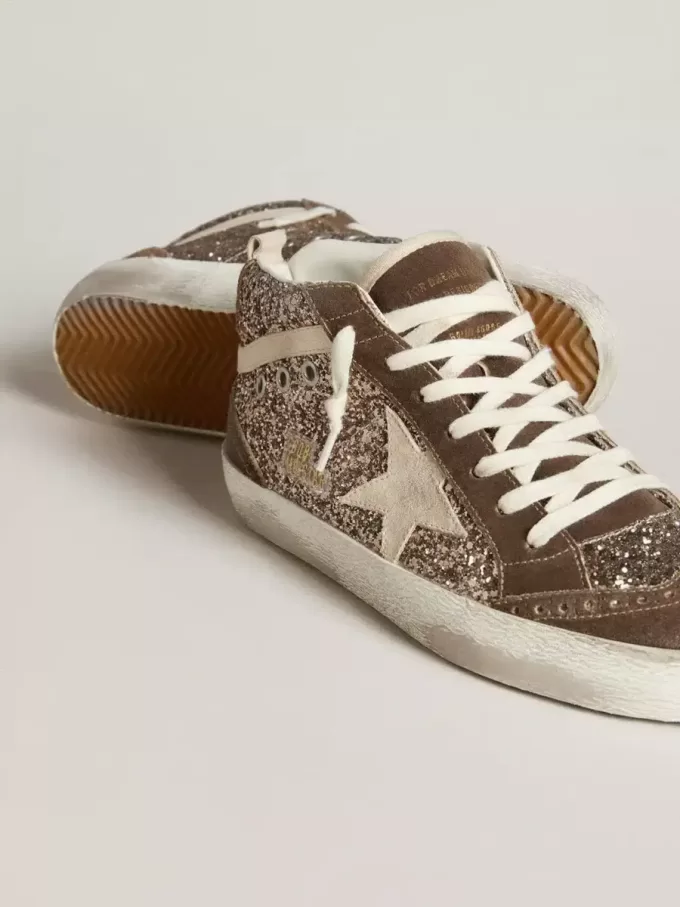 Mid Star für Damen in Glitzeroptik mit Stern aus Perlwildleder und braunen Wildledereinsätzen