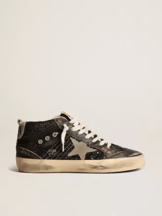 Mid Star für Damen in Schwarz mit Glitzer, taubengrauem Wildleder-Stern und Fersenlasche