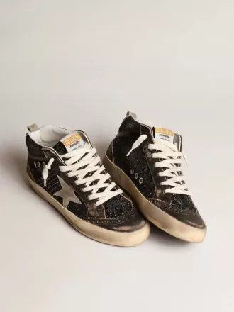 Mid Star für Damen in Schwarz mit Glitzer, taubengrauem Wildleder-Stern und Fersenlasche