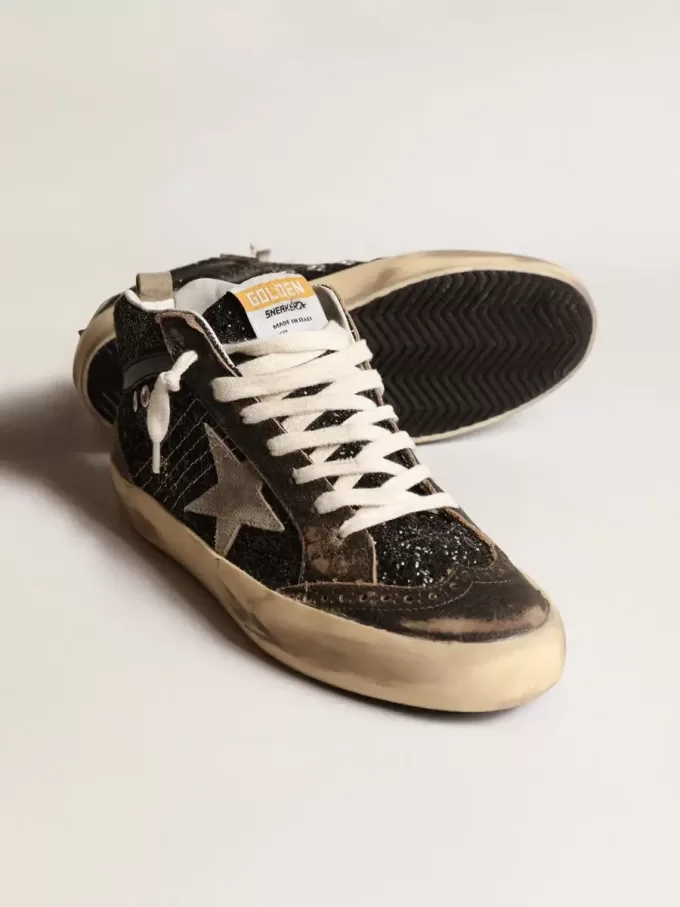 Mid Star für Damen in Schwarz mit Glitzer, taubengrauem Wildleder-Stern und Fersenlasche