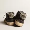 Mid Star für Damen in Schwarz mit Glitzer, taubengrauem Wildleder-Stern und Fersenlasche