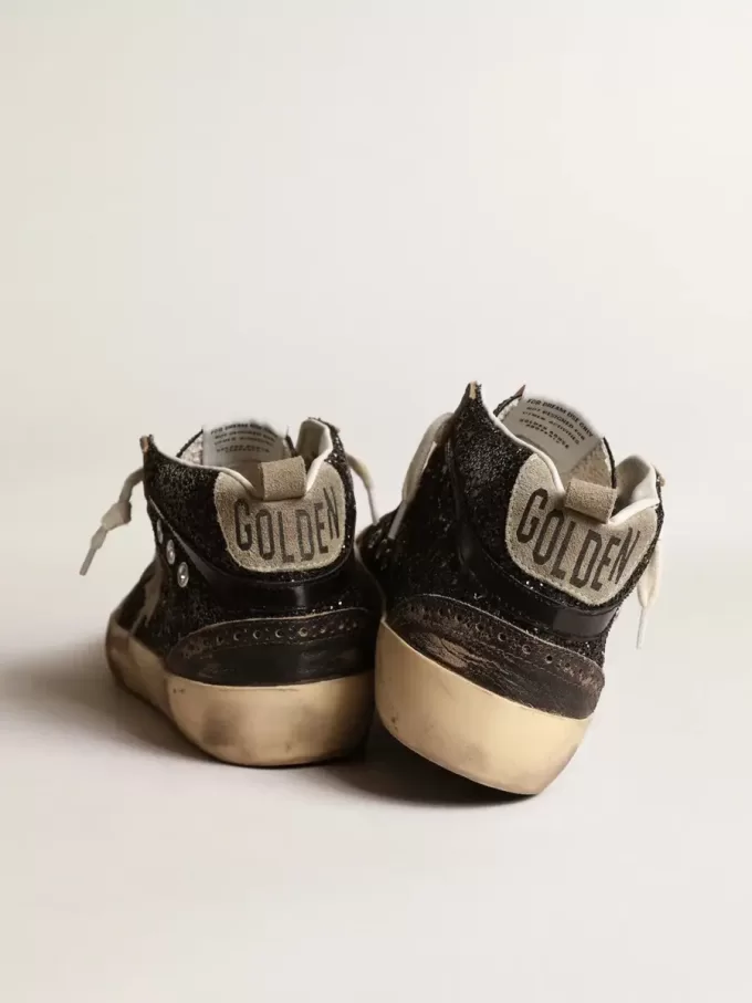 Mid Star für Damen in Schwarz mit Glitzer, taubengrauem Wildleder-Stern und Fersenlasche