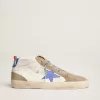 Mid Star für Herren mit blauem Lederstern und taubengrauen Wildledereinsätzen Mid Star für Herren mit blauem Lederstern und taubengrauen Wildledereinsätzen