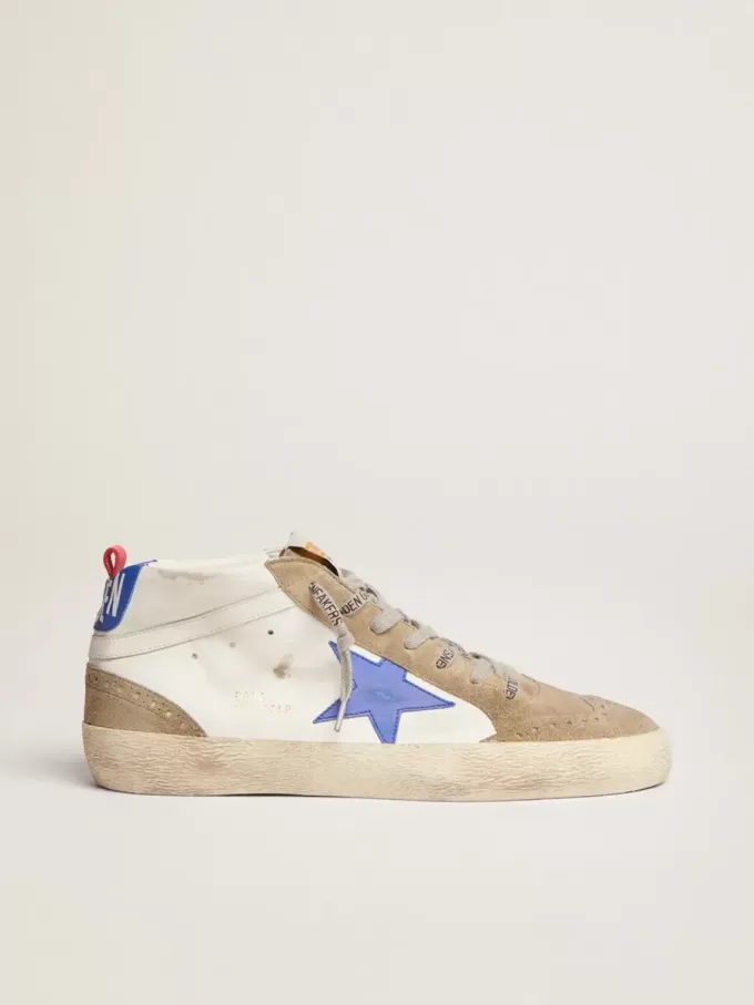 Mid Star für Herren mit blauem Lederstern und taubengrauen Wildledereinsätzen Mid Star für Herren mit blauem Lederstern und taubengrauen Wildledereinsätzen